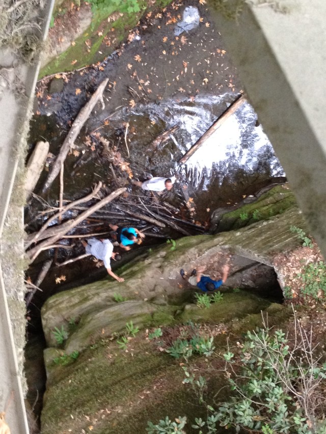 3 people waaay below the bridge!